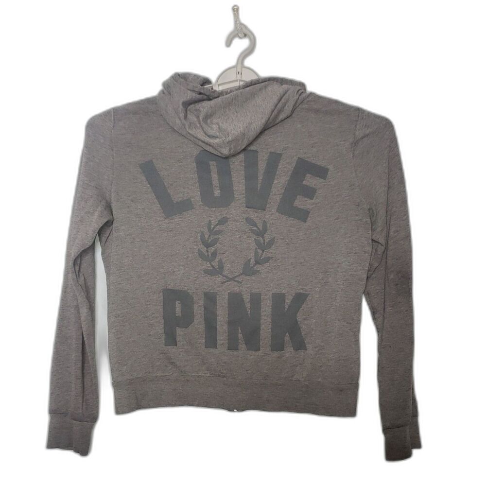 Victoria's Secret PINK Gray Zip Front Lightweight Sweatshirt Womens Size Large